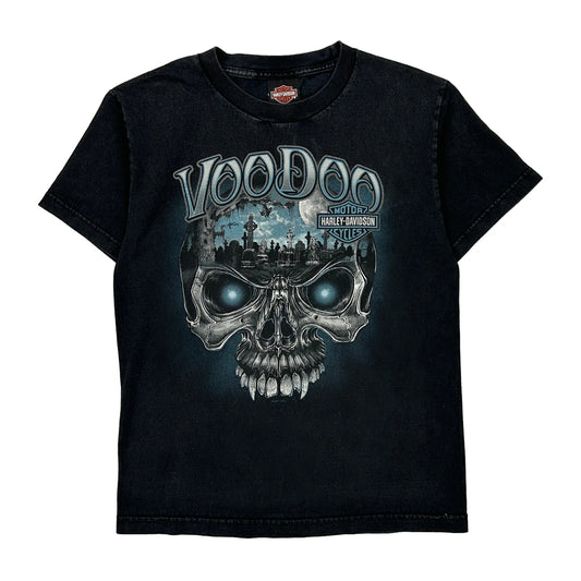 Voodoo Harley Davidson Graphic T-Shirt - Small Black Cotton