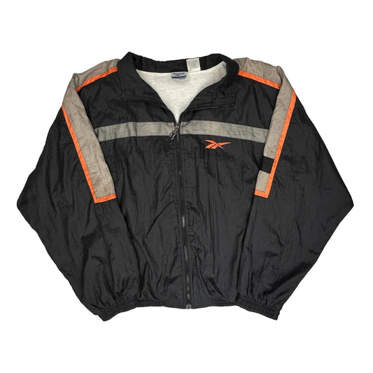 Reebok Striped Track Jacket - Large Black Nylon