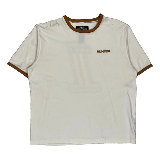 American Flag Design Harley Davidson Graphic T-Shirt - 2XL White Cotton