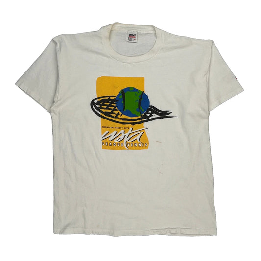 League Tennis Anvil Single Stitch T-Shirt - XL White Cotton