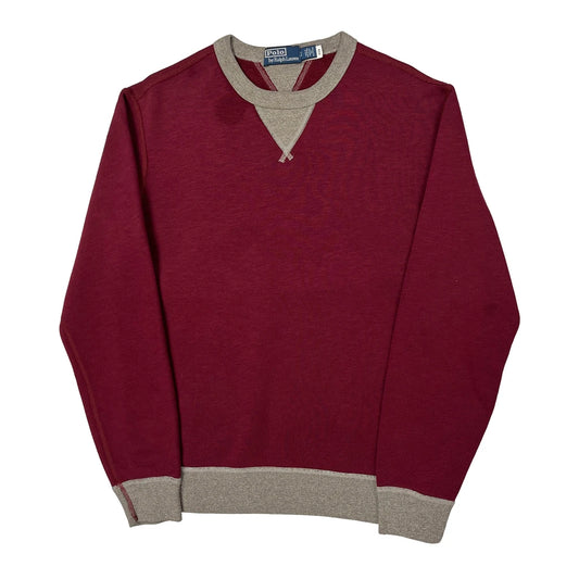 Polo By Ralph Lauren Two Tone Fleece Sweatshirt - Large Burgundy Cotton