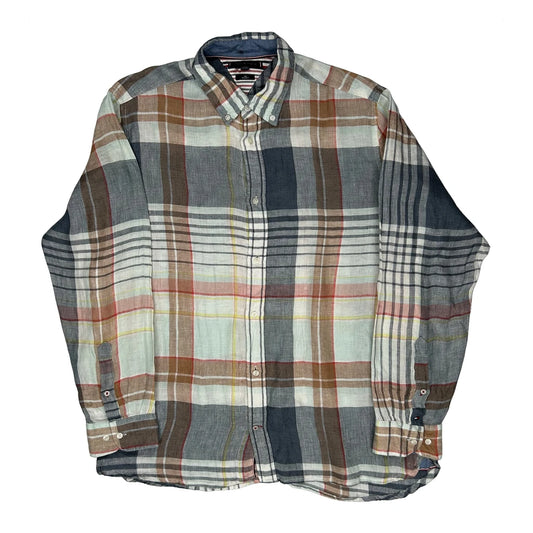 Vintage Tommy Hilfiger Checked Shirt - 2XL Multicoloured Linen
