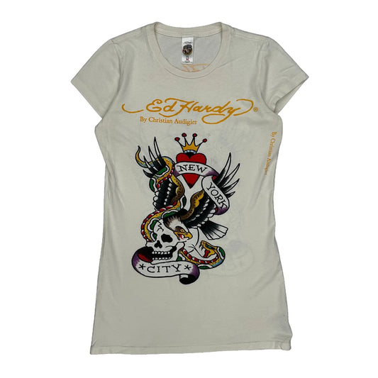 Vintage Ed Hardy Graphic T-Shirt - Medium Cream Cotton