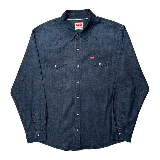 Selvedge Wrangler Pearl Snap Western Denim Shirt - XL Blue Cotton