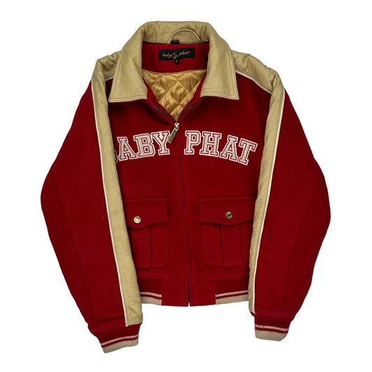 Baby Phat Spellout Varsity Jacket - Small Beige Polyester
