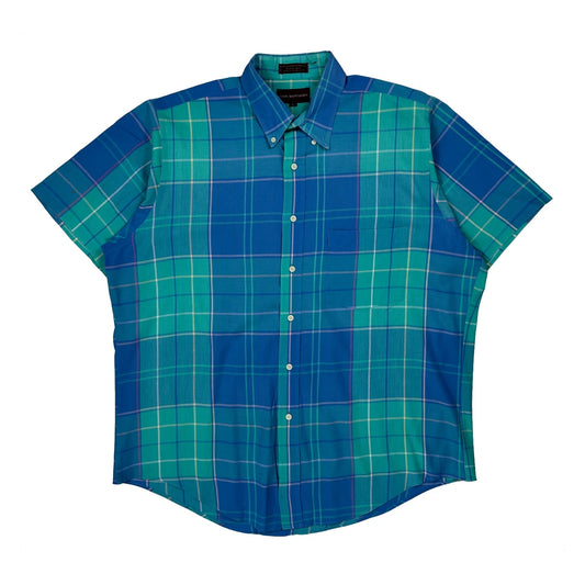 Vintage Chaps Ralph Lauren Checked Short Sleeve Shirt - Large Blue Cotton Blend