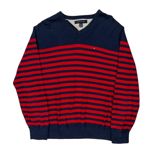 Tommy Hilfiger Striped Jumper - Large Navy Cotton
