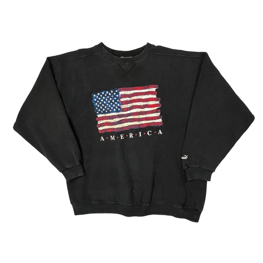 Vintage Puma Graphic Sweatshirt - 2XL Black Polyester
