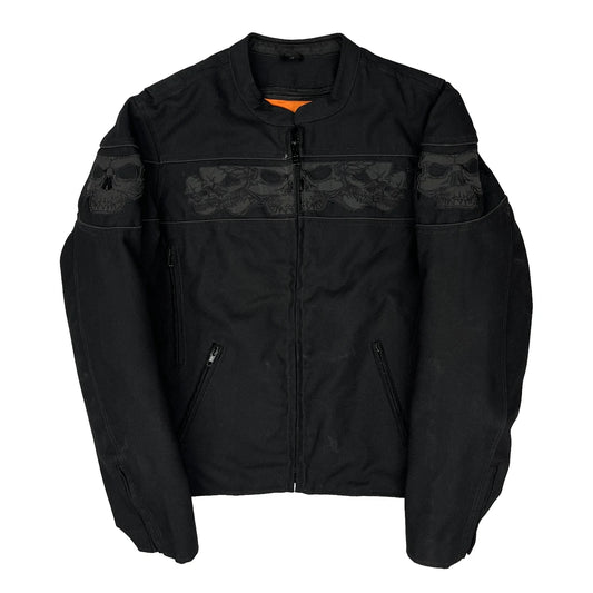 Vintage Skull Design Milwaekee Performance Motorcycle Jacket - Medium Black Polyester
