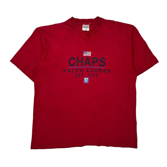 Chaps Ralph Lauren Spellout T-Shirt - Large Red Cotton