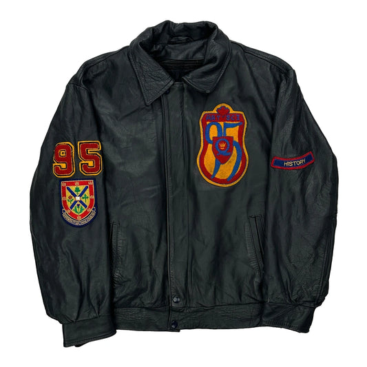 90S Queen'S Con-Ed Unbranded College Leather Jacket - 2XL Black Leather