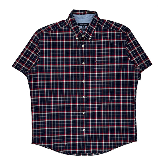 Vintage Tommy Hilfiger Checked Short Sleeve Shirt - Large Navy Cotton