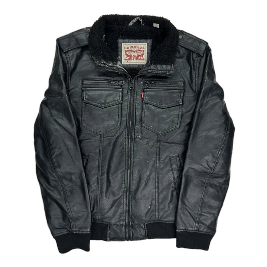 Levis Sherpa Lined Leather Jacket - Medium Black Faux Leather