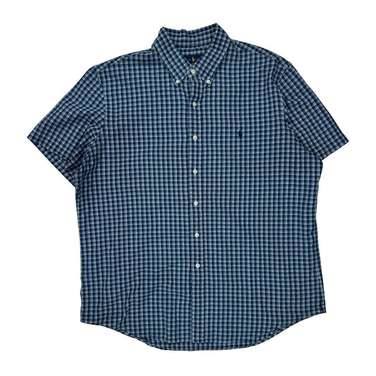 Ralph Lauren Checked Short Sleeve Shirt - XL Blue Cotton