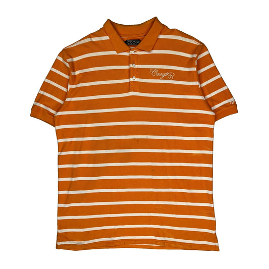 Coogi Striped Polo Shirt - XL Orange Cotton