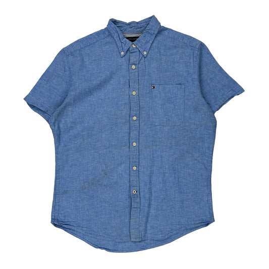 Tommy Hilfiger Short Sleeve Shirt - Large Blue Linen Blend