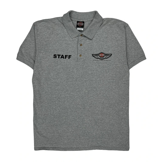 Open Road Tour Harley Davidson Polo Shirt - Large Grey Cotton Blend