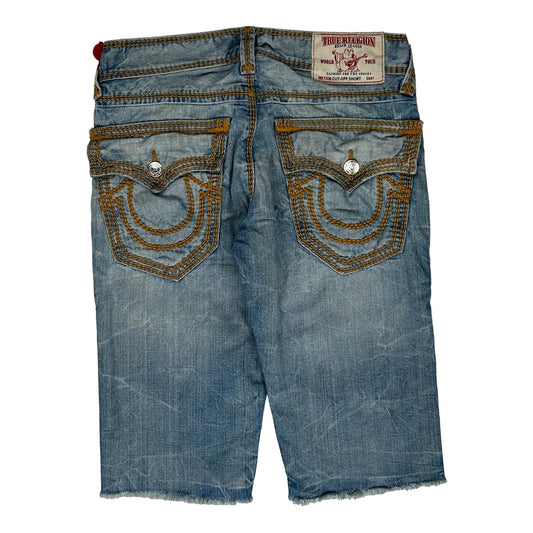 True Religion Cropped Denim Shorts - 30W UK 10 Light Wash Denim