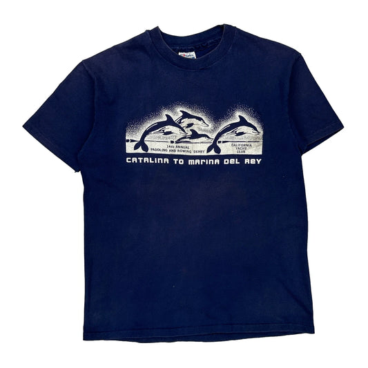 Hanes Single Stitch T-Shirt - XL Blue Cotton