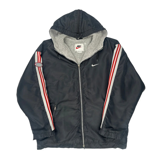 Nike Striped Windbreaker - Large Black Polyester