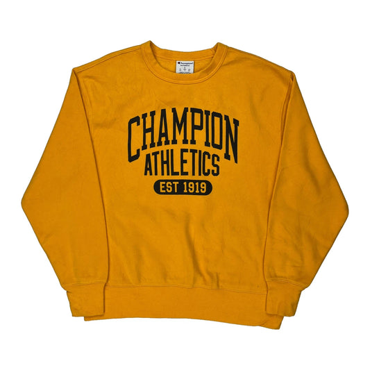 Athletics Champion Graphic Sweatshirt - Large Yellow Cotton
