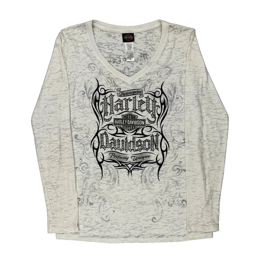 Harley Davidson Long Sleeve T-Shirt - Medium White Cotton