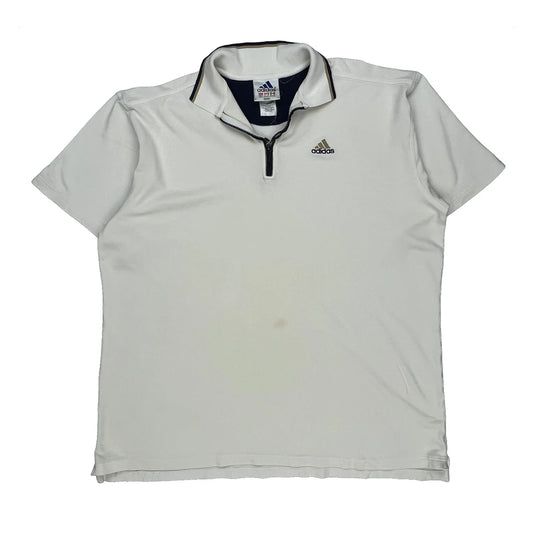 Vintage Adidas Polo Shirt - Large White Cotton
