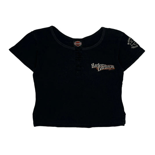 Vintage Harley Davidson Cropped T-Shirt - Small Black Cotton