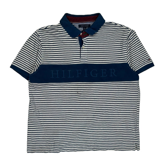 Vintage Tommy Hilfiger Striped Polo Shirt - XL White Cotton