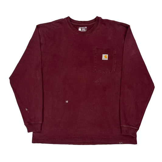 Carhartt Long Sleeve T-Shirt - Large Burgundy Cotton