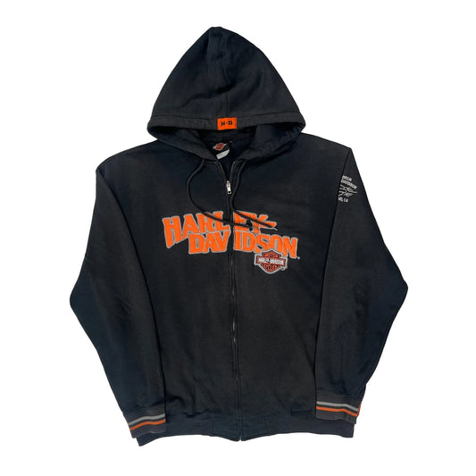 Motorcycle Inspired Harley Davidson Graphic Hoodie - Large Black Cotton Blend