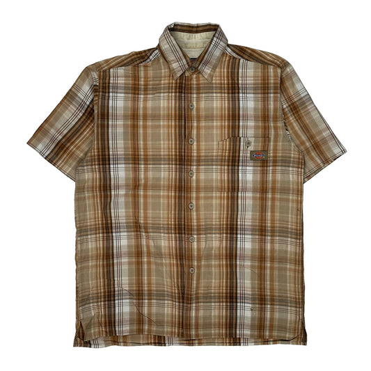Dickies Checked Short Sleeve Shirt - Small Beige Cotton