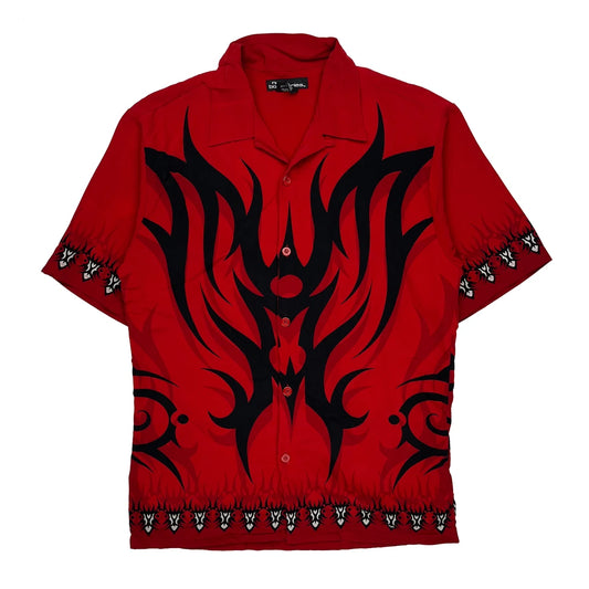 Vintage No Boundaries Graphic Hawaiian Shirt - Small Red Polyester