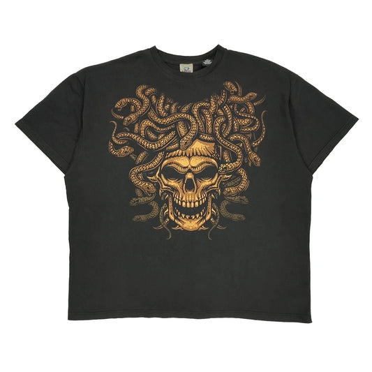 Medusa Skull Liquid Blue Graphic T-Shirt - 3XL Black Cotton
