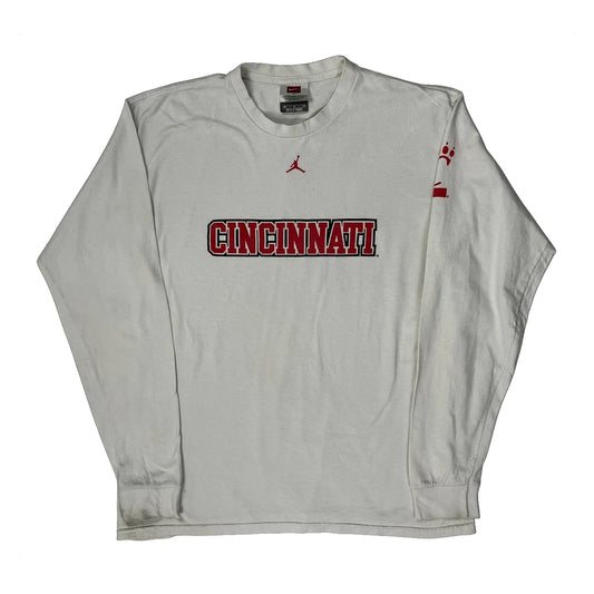 Vintage Jordan Spellout Long Sleeve T-Shirt - Medium White Cotton