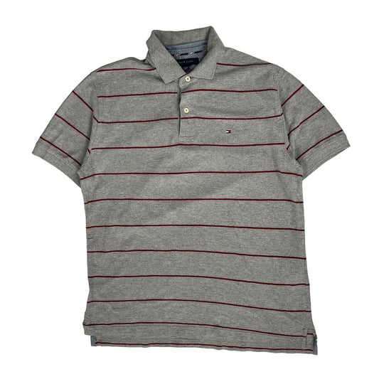 Tommy Hilfiger Striped Polo Shirt - Medium Grey Cotton