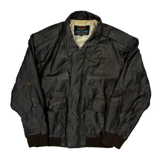 A-2 Flight American Born Leather Jacket - Large Brown Leather