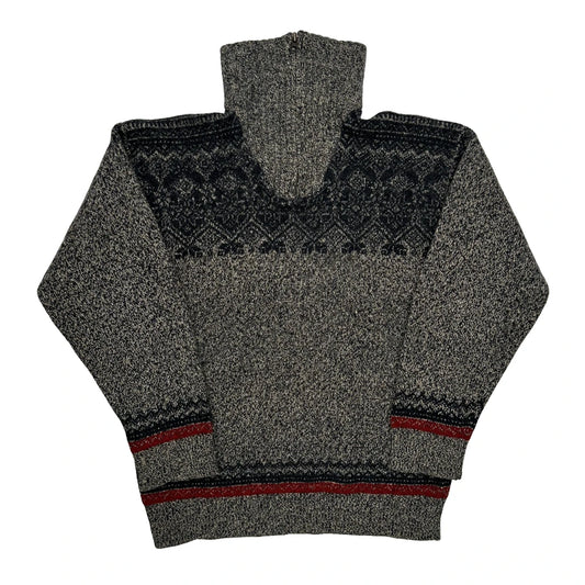 Vintage Roll Neck Chunky Chaps Ralph Lauren Argyle Jumper - Large Grey Wool Blend