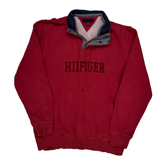 Tommy Hilfiger Collared Sweatshirt - Large Red Cotton