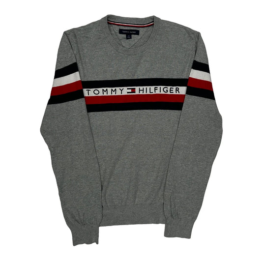 Vintage Tommy Hilfiger Spellout Sweatshirt - Small Grey Cotton