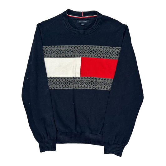 Tommy Hilfiger Striped Jumper - Large Red Cotton