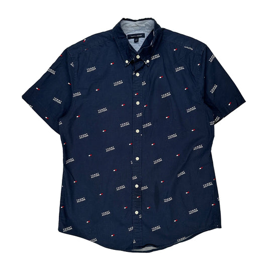 Tommy Hilfiger Short Sleeve Shirt - Large Navy Cotton