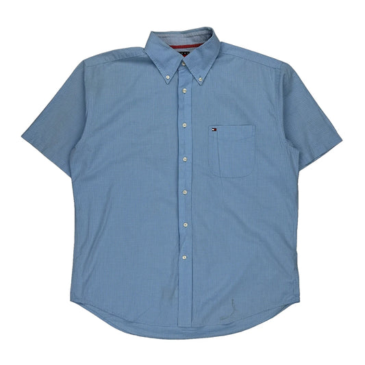 Tommy Hilfiger Checked Short Sleeve Shirt - Large Blue Cotton