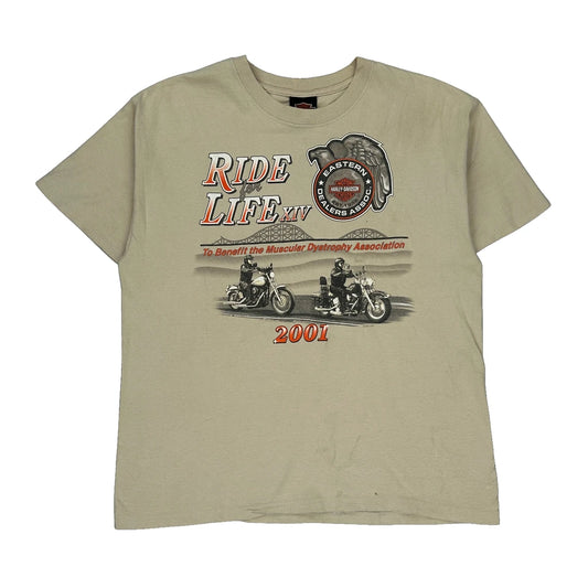 2001 Harley Davidson Graphic T-Shirt - Large Beige Cotton