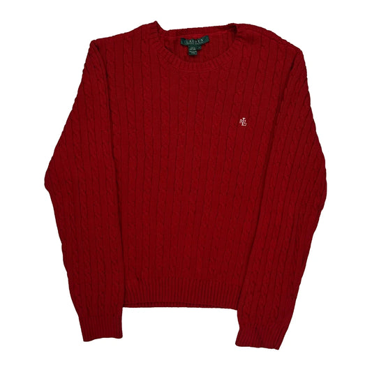 Vintage Cable Knit Ralph Lauren Jumper - Large Red Cotton