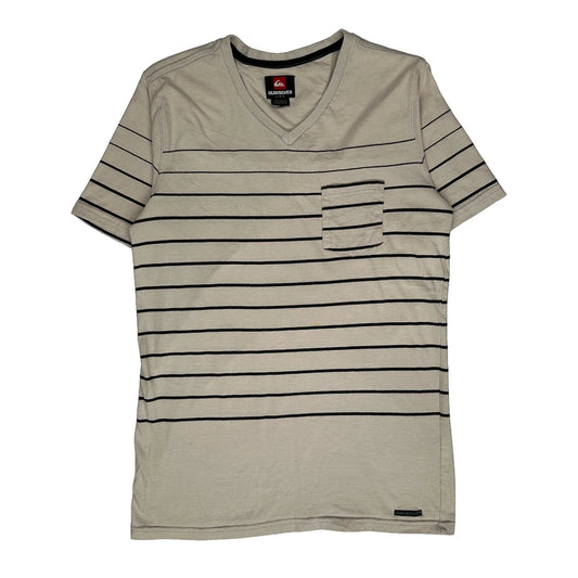 Quiksilver Striped T-Shirt - Large Beige Cotton