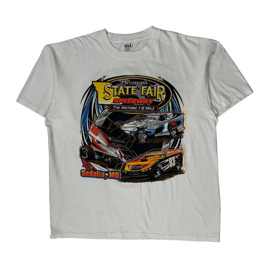 Vintage Missouri State Fair Speedway Anvil Graphic T-Shirt - 2XL White Cotton