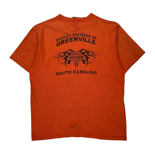 Greenville Harley Davidson Graphic T-Shirt - XL Orange Cotton