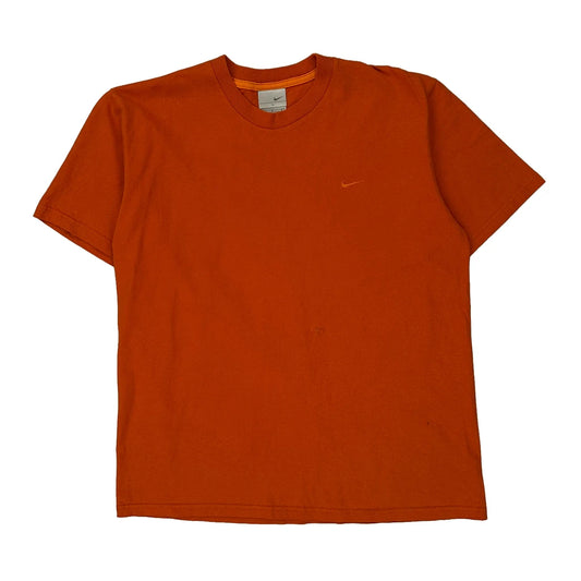 Nike T-Shirt - Large Orange Cotton
