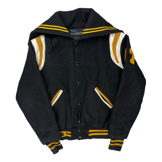 Riverside Unbranded Varsity Jacket - Large Black Wool